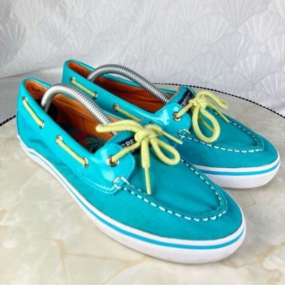 Sperry Biscayne 1 Eye Boat Shoes Girls Sz 5 Green Coastal Beach Casual Slip On